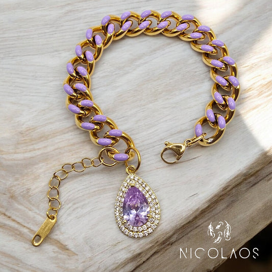 LIMITED βραχιόλι 'Violet drop' απο ανοξείδωτο ατσάλι με βαφή σμάλτου και μεγάλο λιλά ζιργκόν