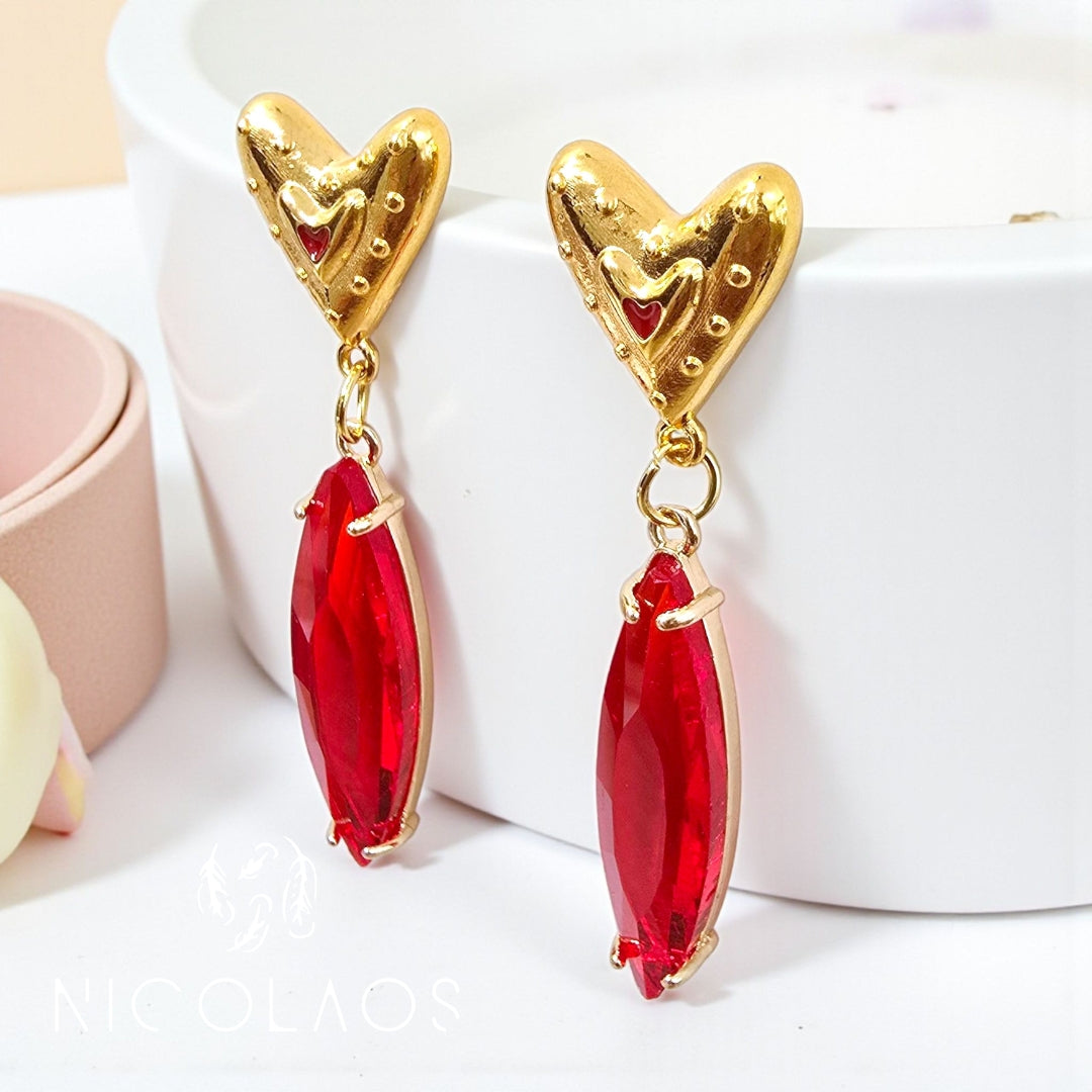 Σκουλαρίκια 'Redrops' απο ανοξείδωτο ατσάλι με κόκκινους κρυστάλλους