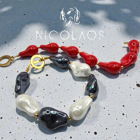 Χειροποίητο Resort βραχιόλι 'Aquastract' με ακανόνιστες πέρλες φίλντισι