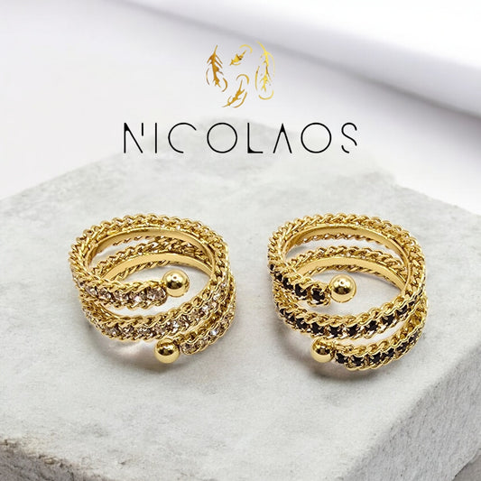 Δαχτυλίδι σπιράλ 'Dene' απο  ανοξείδωτο ατσάλι με ζιργκόν σε όλο του το μήκος