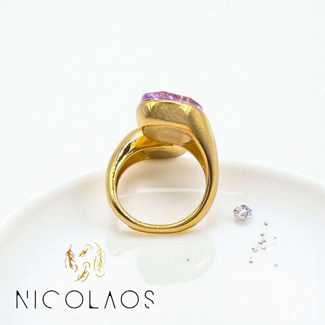 Δαχτυλίδι 'Gran Lilac' απο ανοξείδωτο ατσάλι με μεγάλο ζιργκόν και πέρλα