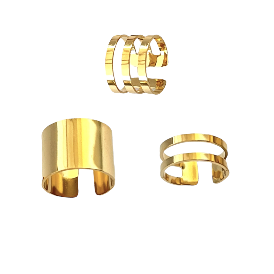 Σετ ‘Triplet’ 3 δαχτυλίδια από χρυσό ανοξείδωτο ατσάλι